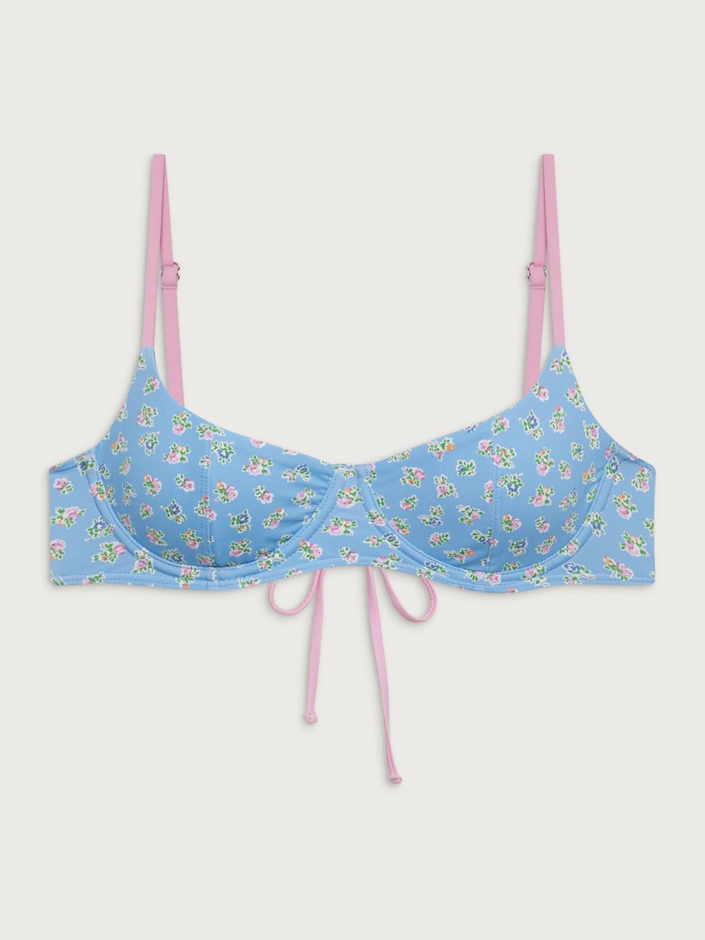 Frankie's Bikinis Sky Blue Floral Underwire Bikini with Pink Straps